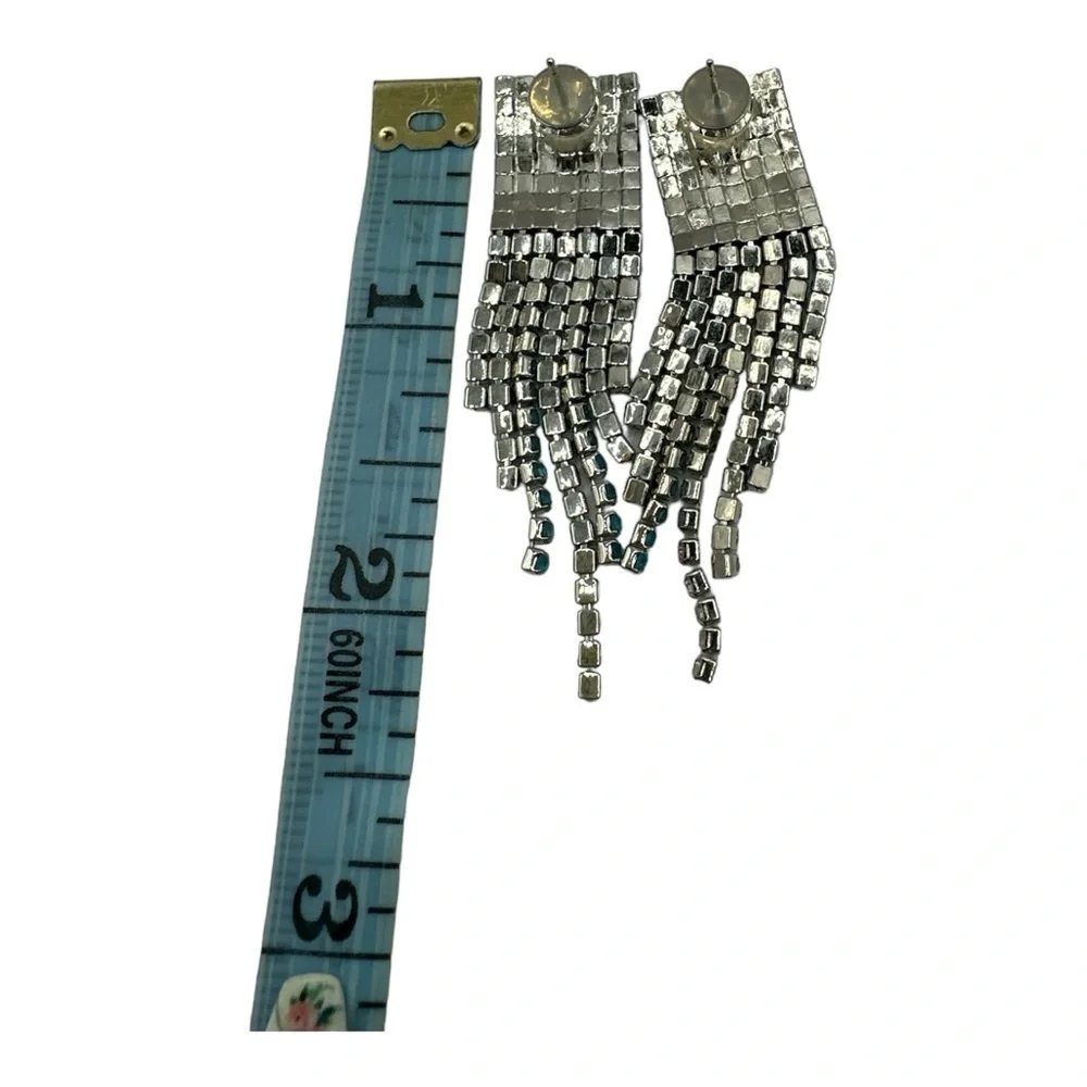 Alexa Rae Bar Dangle Sparkly Rhinestone Blue Earrings Ice Blue Silver Back - Picture 4 of 5
